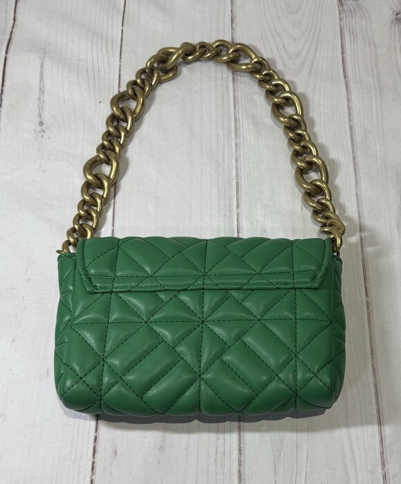 ZARA Shoulder Bag Mini Kelly Green Gold Chunky Strap Vegan Leather Inside Pocket - Picture 5 of 8